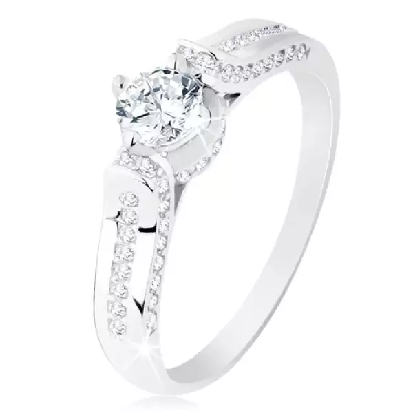 Ezüst gyűrű 925, átlátszó cirkóniás vonal, kerek cirkónia a díszes foglalatban - Nagyság_ 57