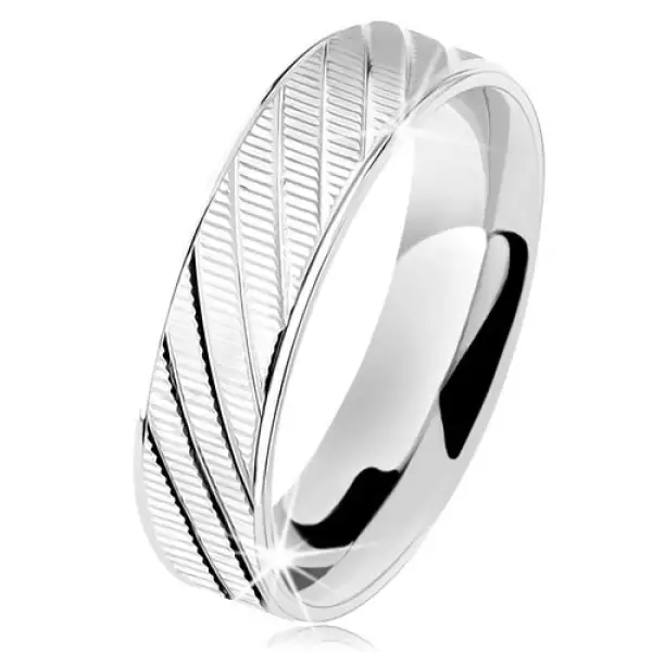 925 ezüst gyűrű, recés felszín, fényes szélek és ferde bevágások - Nagyság_ 54