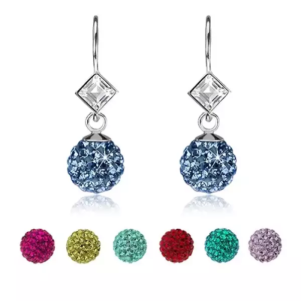 Fülbevaló 925 ezüstből, átlátszó Swarovski kristály, színes csillogó golyók - Szín: Fuksziaszín