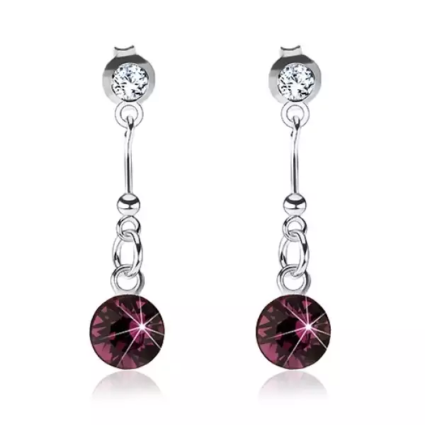 925 ezüst fülbevaló, átlátszó és lila Swarovski kristály, beszúrós