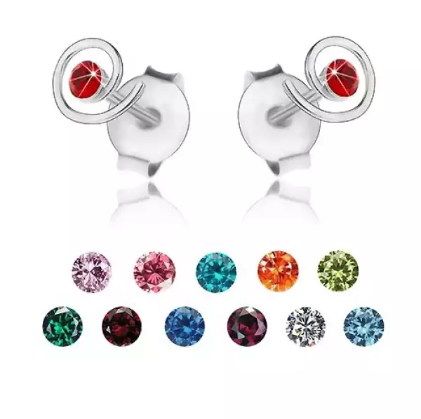 925 ezüst fülbevaló, fényes spirál, színes Swarovski kristály - Szín: Rózsaszín