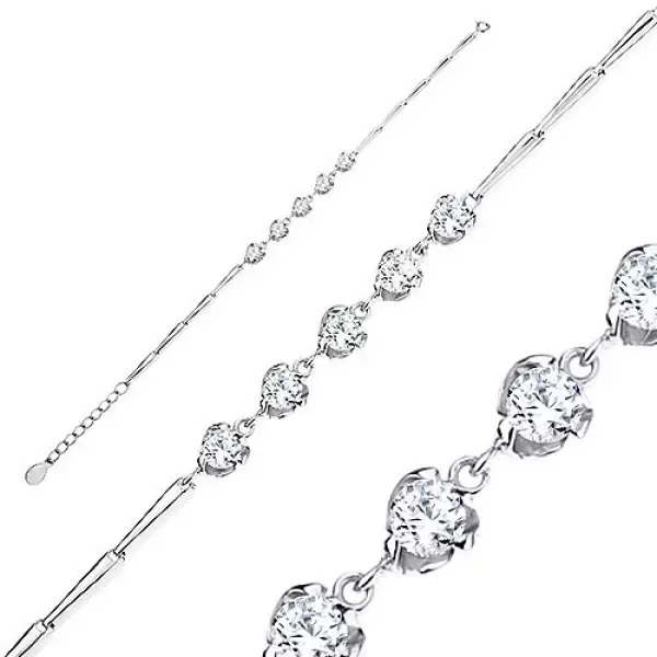 925 ezüst karkötő, állítható méret, fényes elemek, átlátszó cirkónia levél alakú fogatban