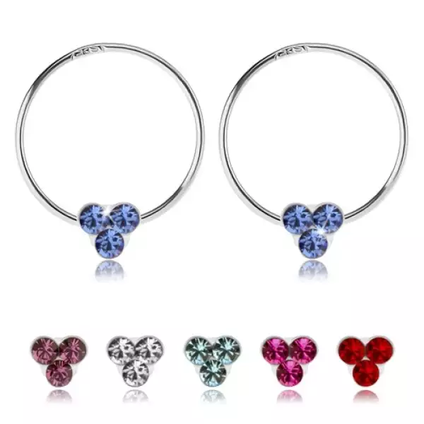 Fülbevaló 925 ezüstből, vékony karika, három Swarovski kristály, különböző színek - Szín: Átlátszó