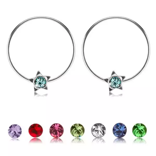925 ezüst fülbevaló, csillag színes Swarovski kristállyal - Szín: Világoszöld