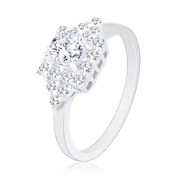 Eljegyzési gyűrű 925 ezüstből, csillogó négyzet, kis háromszögek - Nagyság_ 52