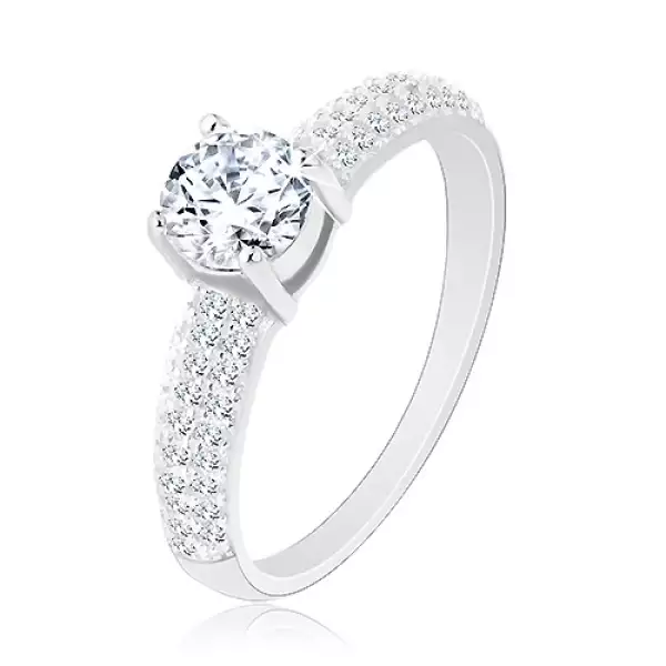 925 ezüst gyűrű, cirkóniás sávok a szárakon, kör alakú cirkónia - Nagyság_ 56