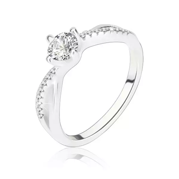 925 ezüst gyűrű, hullámos egymást keresztező szárak, átlátszó cirkónia - Nagyság_ 60