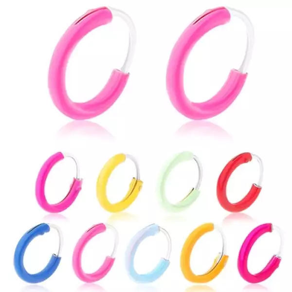 Fülbevaló 925 ezüstből, vékony fénymázas karika, pasztell színek, 8 mm - Szín: Narancssárga 