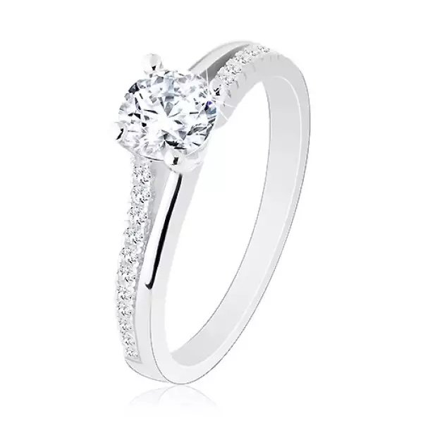 925 ezüst gyűrű, szétválasztott szárak csillogó rész, átlátszó cirkónia - Nagyság_ 59