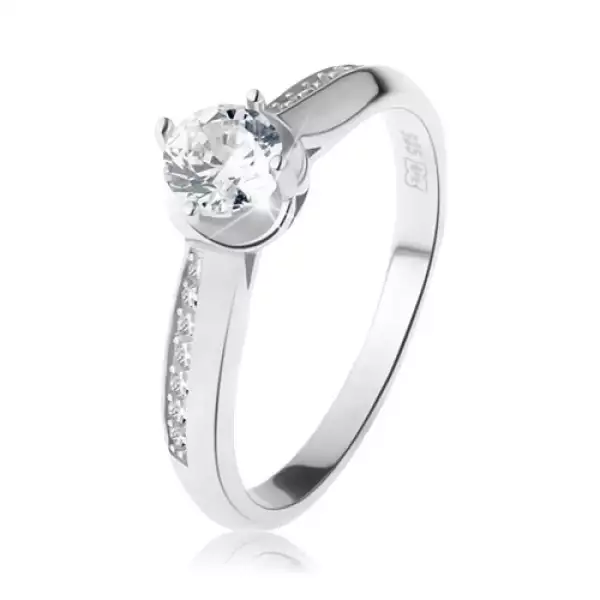 Eljegyzési gyűrű, 925 ezüst, lekerekített szárak, átlátszó cirkónia - Nagyság_ 62