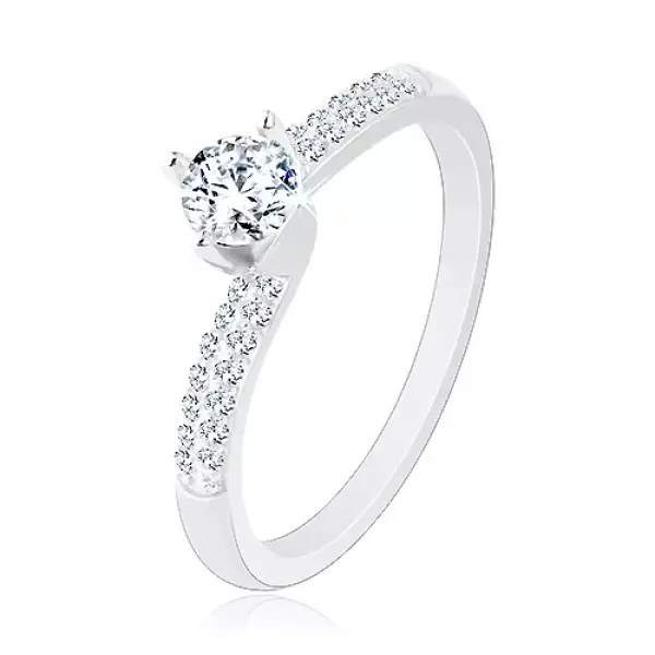 Eljegyzési gyűrű, 925 ezüst, vékony csillogó szárak, átlátszó cirkónia - Nagyság_ 51