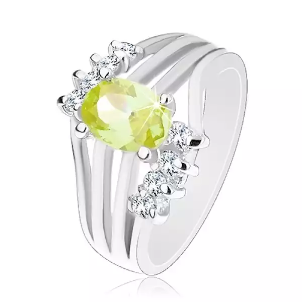 Csillogó gyűrű ezüst árnyalatban, színes ovális cirkóniák, fényes sávok, átlátszó cirkóniák - Nagyság_ 57, Szín: Átlátszó