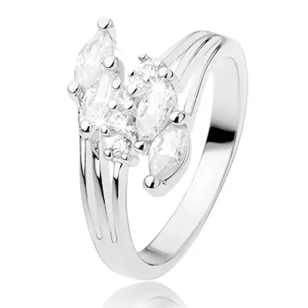 Gyűrű szétágazó szárakkal, csillogó átlátszó cirkóniás vonal - Nagyság_ 58