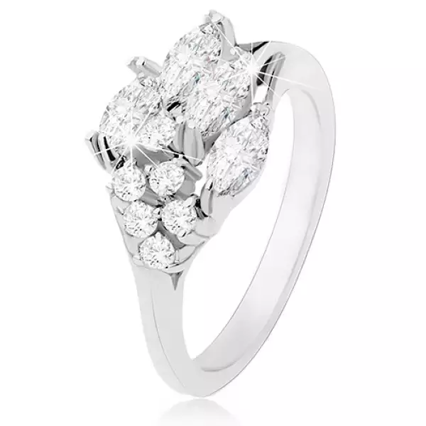 Gyűrű szem és kerek átlátszó cirkóniákkal, fényes szárak - Nagyság_ 58