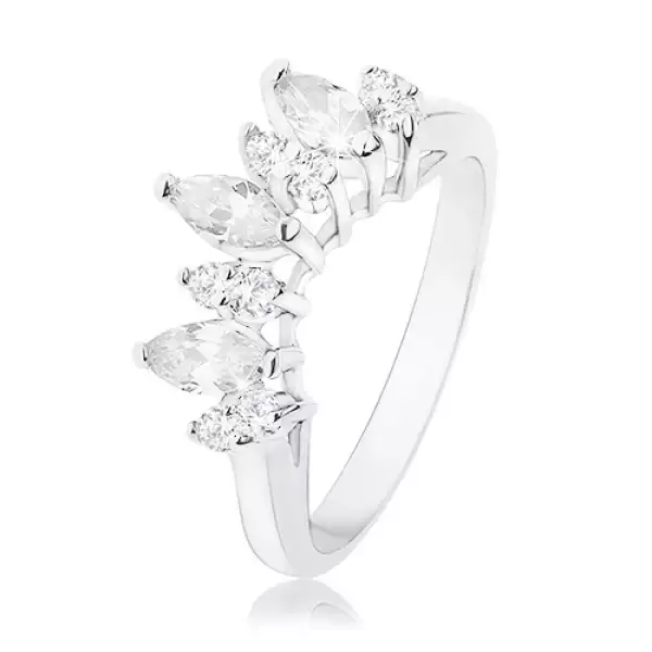 Ezüst színű gyűrű, átlátszó cirkóniás szem, fényes szárak - Nagyság_ 60