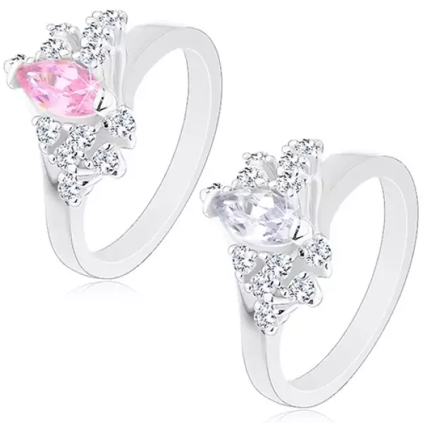 Ezüst színű gyűrű, ferde átlátszó cirkóniás vonal, nagy csiszolt szem - Nagyság_ 55, Szín: Átlátszó