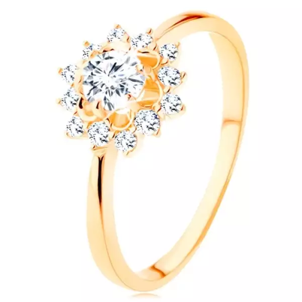 14K arany gyűrű - átlátszó cirkóniás nap, vékony fényes szárak - Nagyság_ 54