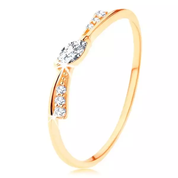 14K sárga arany gyűrű - vékony masni átlátszó cirkóniákkal díszítve - Nagyság_ 49