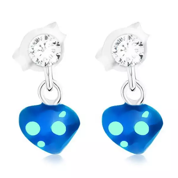 925 ezüst beszúrós fülbevaló Swarovski kristállyal, kék szív
