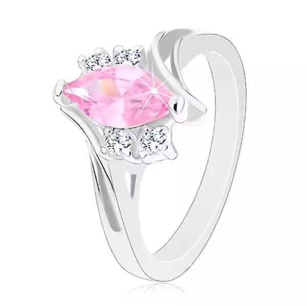 Ezüst színű gyűrű, rózsaszín cirkónia búzaszem, átlászó cirkóniákkal - Nagyság_ 56