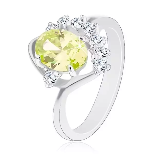Csillogó gyűrű ívelt szárral, ovális cirkónia zöld árnyalatban, átlátszó ív - Nagyság_ 59