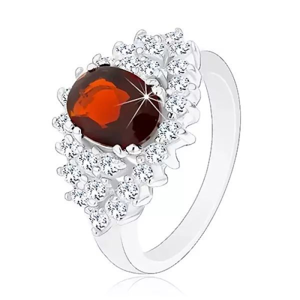 Gyűrű sima szárakkal, cirkóniás ovális sötétpiros színben, átlátszó szegély - Nagyság_ 49