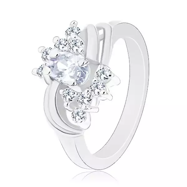 Csillogó gyűrű ezüst színben és átlátszó cirkóniákkal, sima ívpárok - Nagyság_ 59