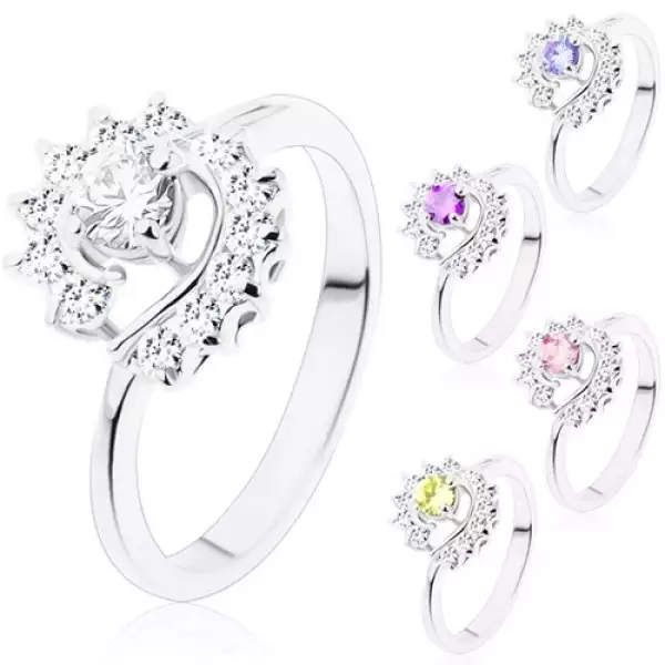 Gyűrű keskenyedő szárakkal, kerek csiszolt cirkónia, átlátszó cirkóniás ív - Nagyság_ 55, Szín: Sárga