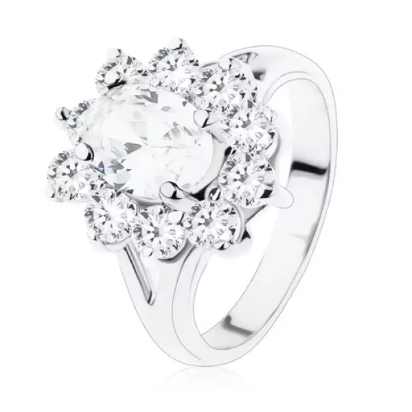 Csillogó gyűrű ezüst árnyalatban, osztott szárak átlátszó cirkóniákkal - Nagyság_ 50