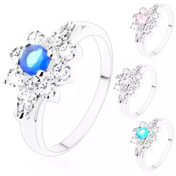 Gyűrű ezüst színben, csiszolt kerek és szem alakú cirkóniák - Nagyság_ 50, Szín: Átlátszó