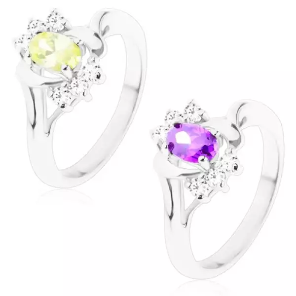 Gyűrű ívelt szárakkal, csiszolt ovális, cirkóniás és fényes ívek - Nagyság_ 52, Szín: Zöld