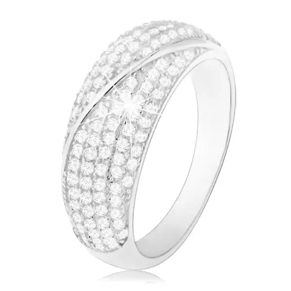 Ródiumozott gyűrű, 925 ezüst, domború átlátszó cirkóniákkal díszített sáv - Nagyság_ 63