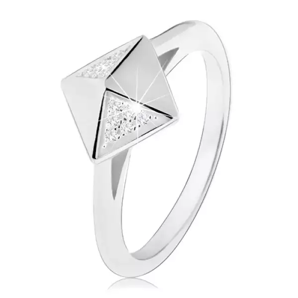 Ródiumozott 925 ezüst gyűrű, fényes piramis átlátszó cirkóniákkal díszítve - Nagyság_ 57