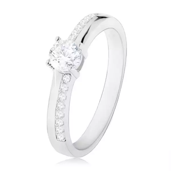 925 ezüst gyűrű, kerek átlátszó cirkónia, csillogó vonalak a szárakon - Nagyság_ 50