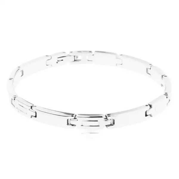 Sebészeti acél karkötő, hosszúkás elemek, vésett téglalapok