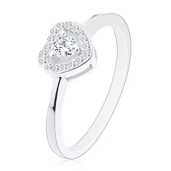 Gyűrű 925 ezüstből, csillogó átlátszó szív, kerek cirkóniás közép - Nagyság_ 54