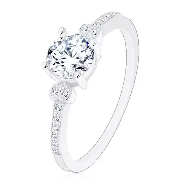 925 ezüst gyűrű, csillogó kerek cirkónia, szív az oldalain - Nagyság_ 60