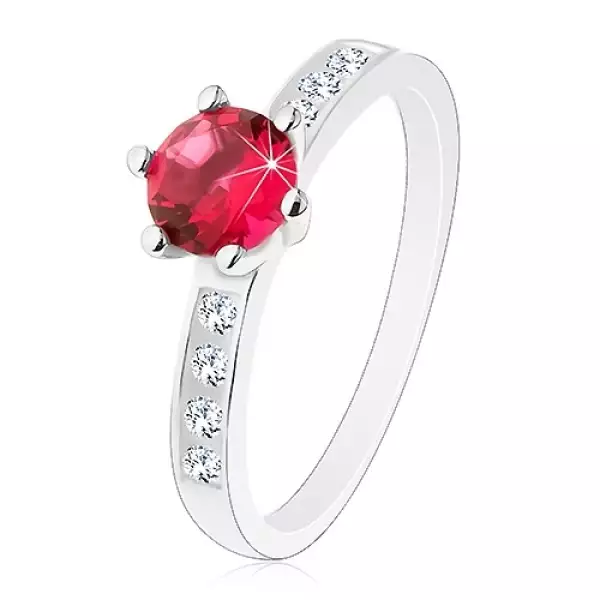 925 ezüst gyűrű - díszített szárak, sötétrózsaszín kerek cirkónia - Nagyság_ 65