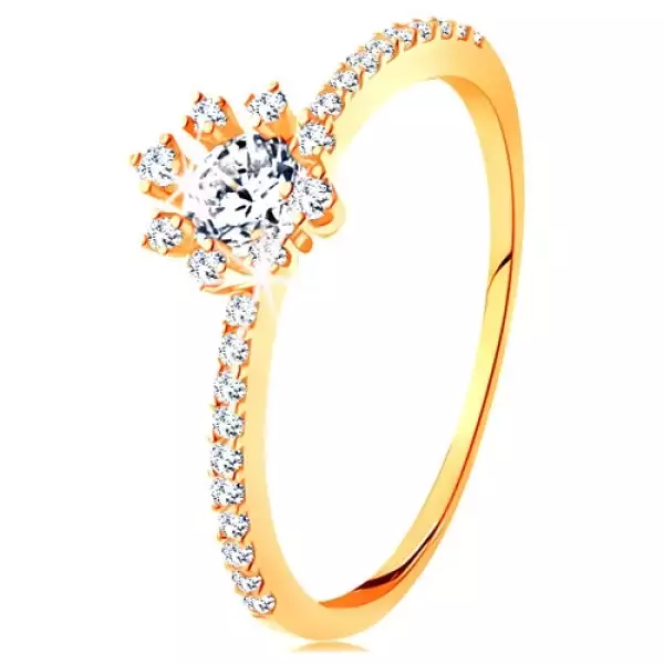 Gyűrű 14K sárga aranyból - átlátszó csillogó virág, cirkóniás szárak - Nagyság_ 54