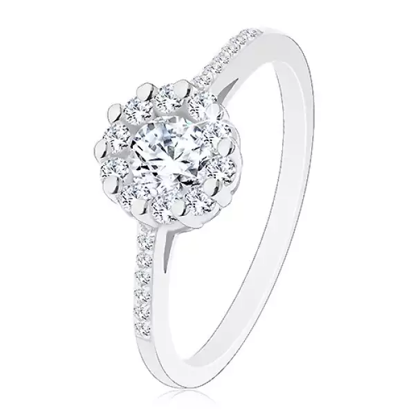 925 ezüst gyűrű - átlátszó csillogó virág, cirkóniás szárak - Nagyság_ 51