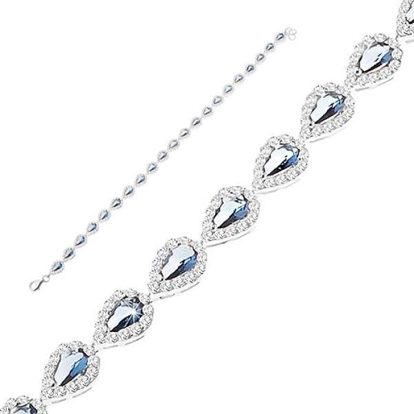 Csillogó karkötő, 925 ezüst - kék cirkónia könnycseppek átlátszó szegéllyel 