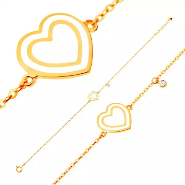 Karkötő 14K sárga aranyból, medál - szív fehér fénymázzal, cirkónia