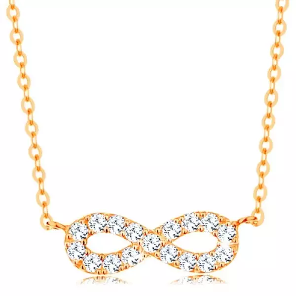 Nyaklánc 14K sárga aranyból - végtelen szimbólum átlátszó cirkóniákkal, lánc