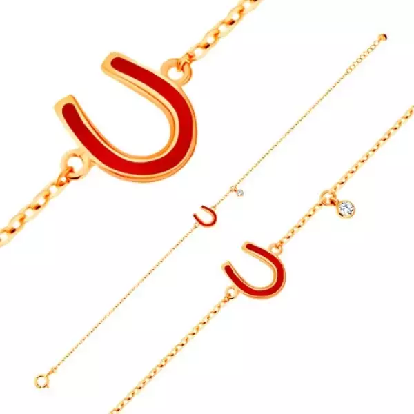 585 arany karkötő - fényes patkó piros fénymázas felület, átlátszó cirkónia