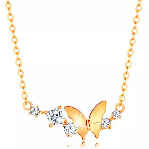 585 arany nyakék - vékony nyaklánc, pillangó és ív átlátszó cirkóniákból