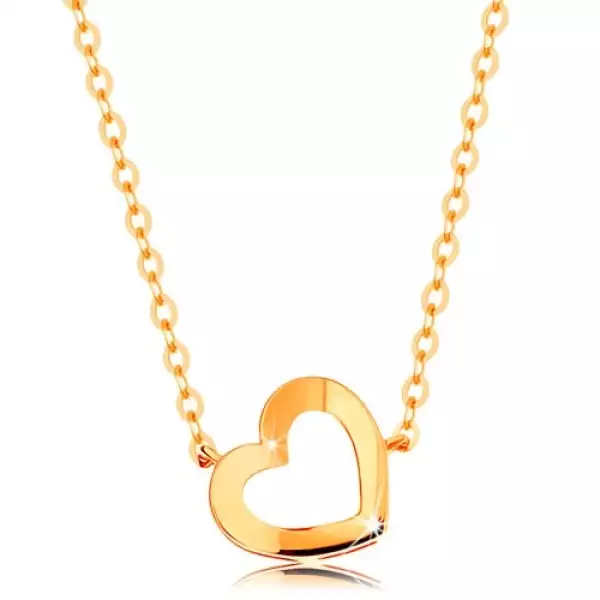 Nyaklánc 14K sárga aranyból - fényes szív körvonal, vékony lánc