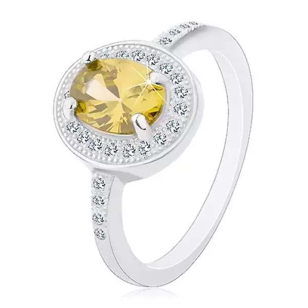 Ródiumozott gyűrű, 925 ezüst, ovális, világoszöld cirkónia, átlátszó cirkóniás szél - Nagyság_ 62