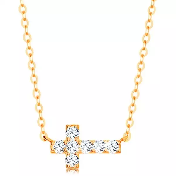 Nyaklánc 14K sárga aranyból - csillogó cirkóniás kereszt, fényes lánc