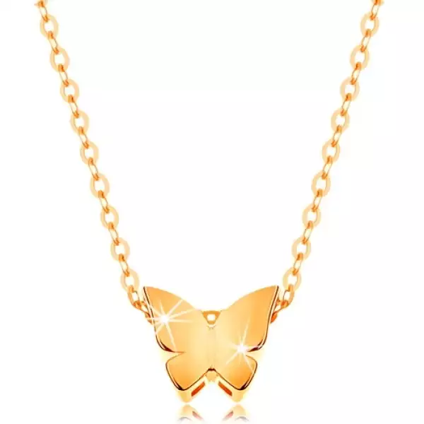 14K arany nyaklánc - fényes lánc, kis lepke sima felülettel