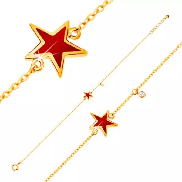 585 arany karkötő - piros fénymázas csillag és átlátszó cirkónia, vékony lánc